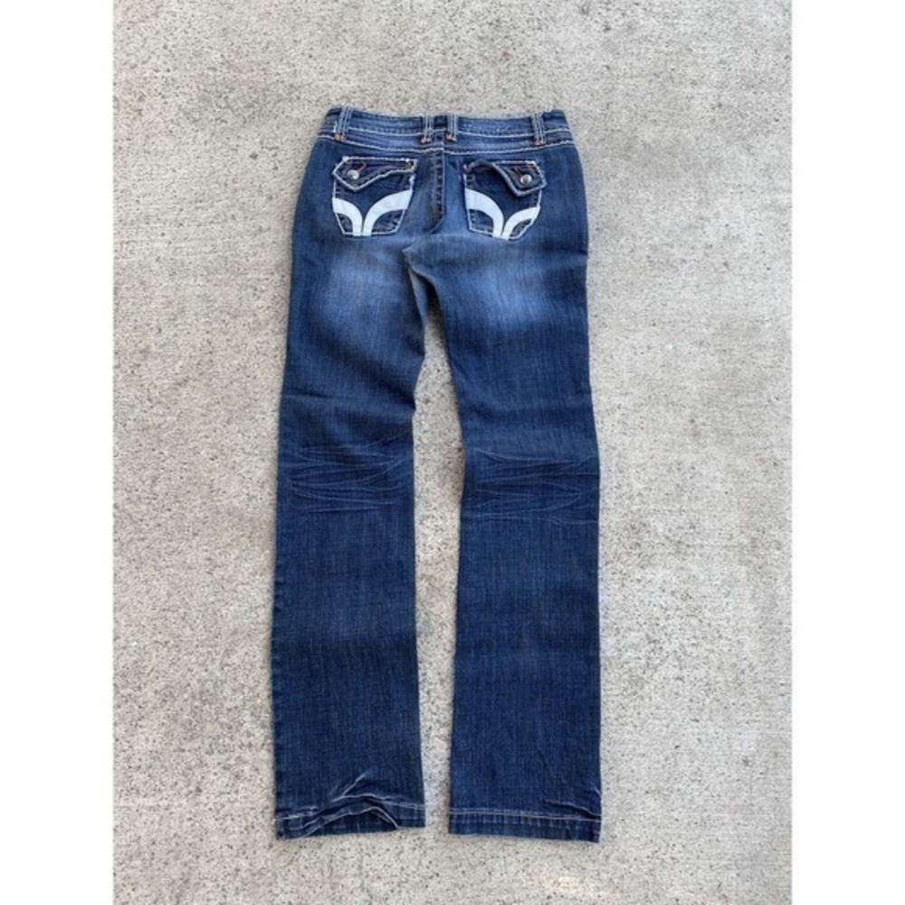 Itz Me Premium Jeans Womens Small Blue Bootcut Flap Pocket Distressed Denim‎ USA